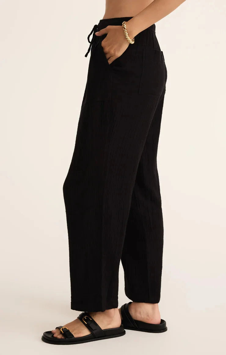 chic lounge trousers, easy black pants, breathable beach pants, timeless black style