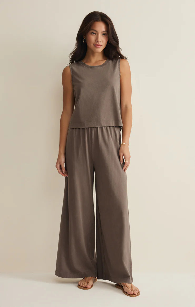 comfy taupe lounge trousers, minimalist wide leg pants, casual taupe flowy pants, breathable jersey pants women, relaxed fit taupe pants