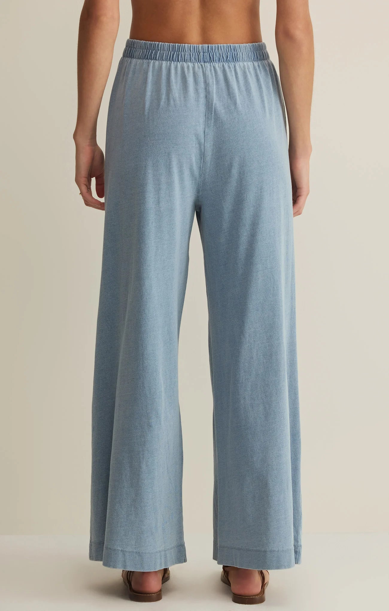 everyday wide leg pants women, casual chic denim look pants, flowy blue pants women, vacation outfit pants women, relaxed jersey trousers women, trendy wide leg lounge pants, womens soft denim pants, minimalist casual pants women, LORDON scout jersey denim pant