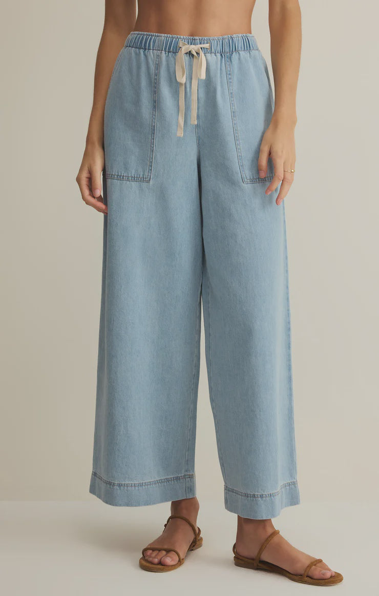 ZSUPPLY, wide leg denim pants women, women's denim pants, chambray pants women, lightweight denim pants, drawstring denim pants, utility pants women, relaxed fit denim trousers, summer denim outfit, casual denim pants women, travel pants women, wide leg chambray pants, women's resort wear