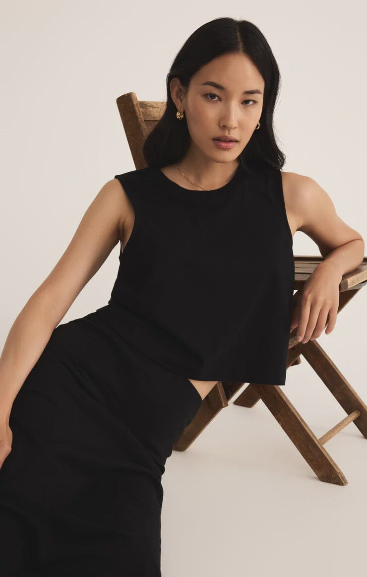 SLOANE COTTON JERSEY TANK, z supply, black cotton tank top, minimalist cropped tank, sleeveless cotton jersey