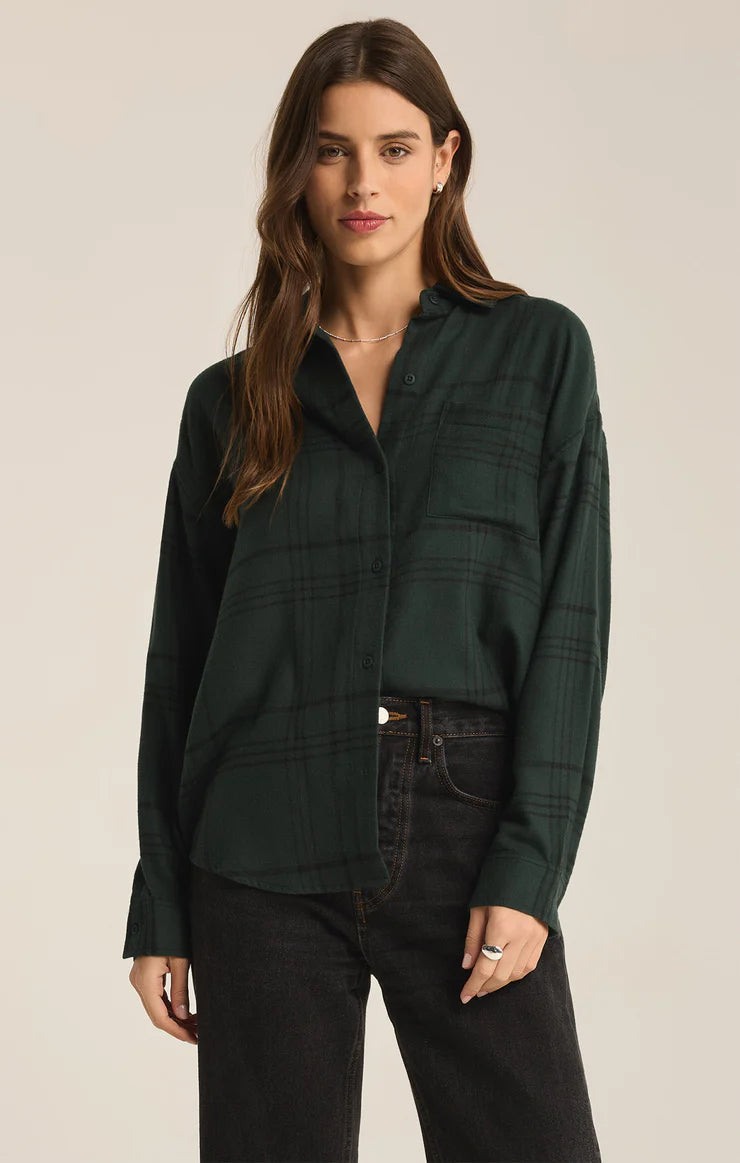 RIVER PLAID BUTTON DOWN Top z supply