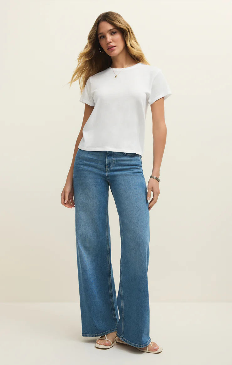 layering white basic tee, breathable knit top white, simple chic white t shirt, modern basic tee women