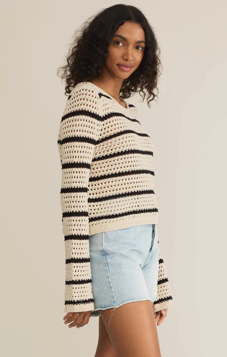 KNIT STRIPE CROCHET SWEATER Sweater z supply