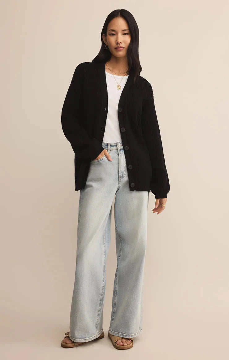 relaxed fit, black cardigan with buttons, z supply