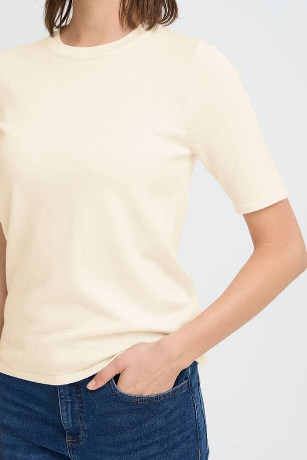 modern neutral knit top, soft knit cream tee