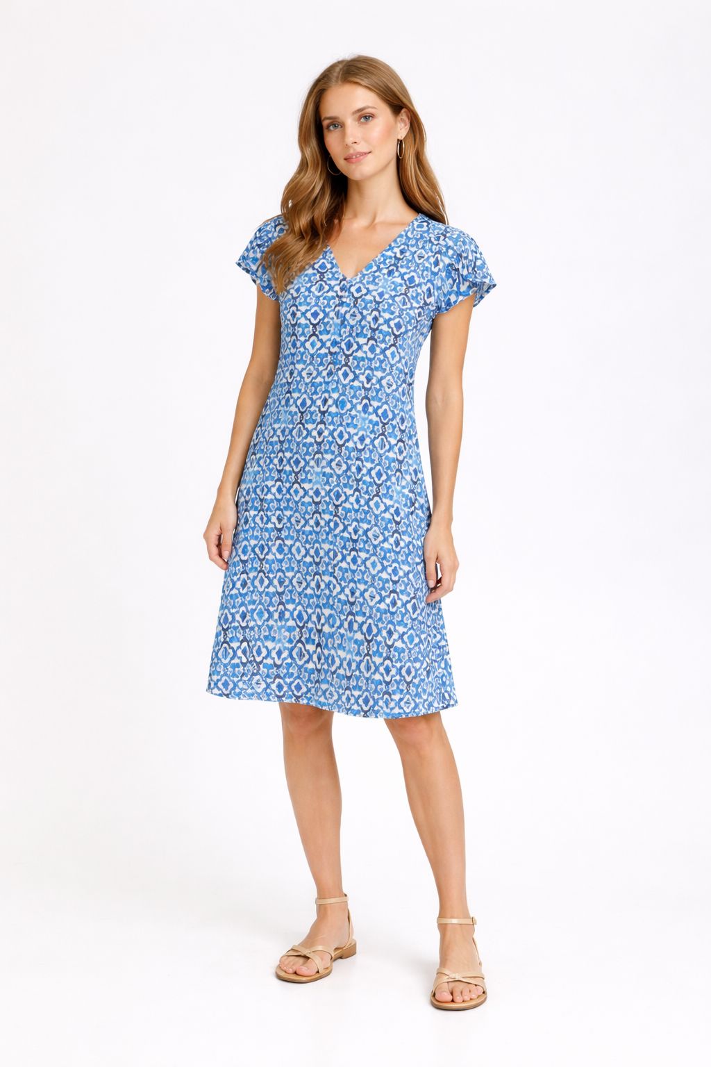 BLUE TILE PRINTED SHIFT DRESS