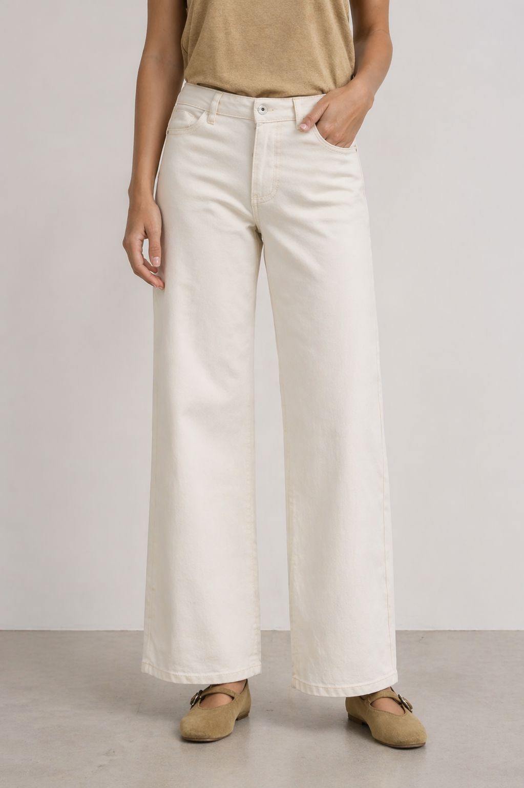 Cream Relaxed Fit Jeans for Women | Wide Leg Neutral Denim | LORDON