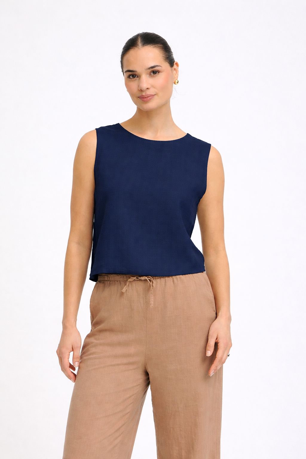 THE EVERYDAY STRUCTURED LINEN TANK (NAVY)