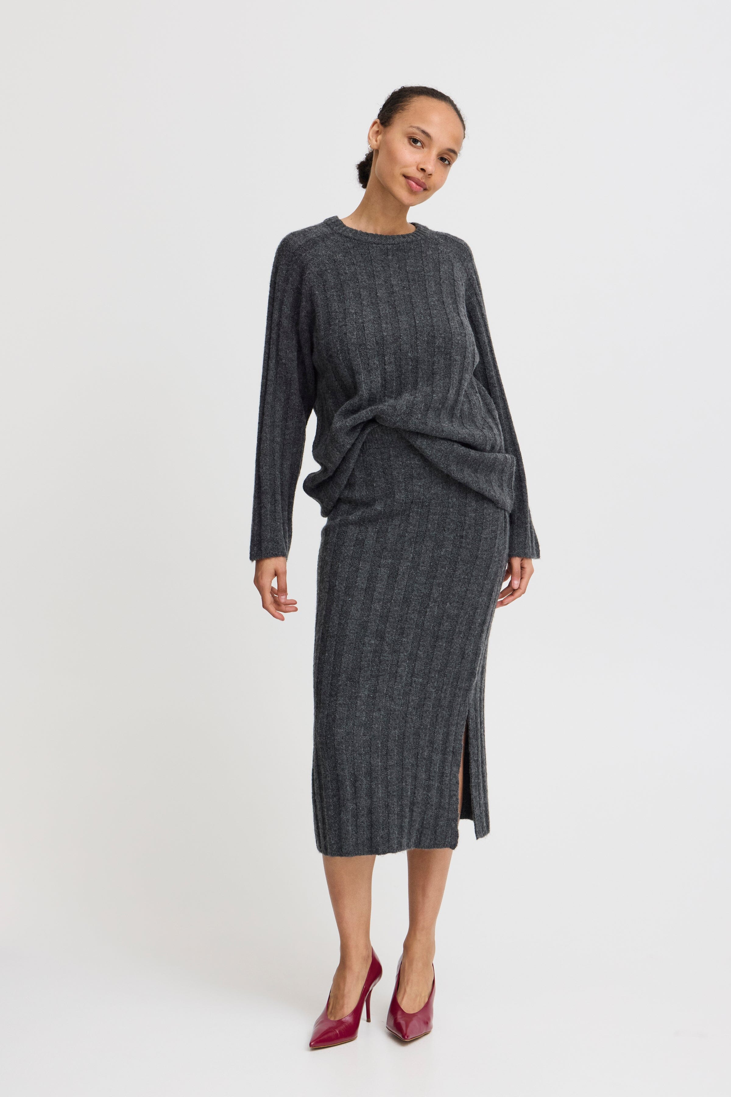 DARK GREY KNIT MIDI SKIRT Skirt B YOUNG