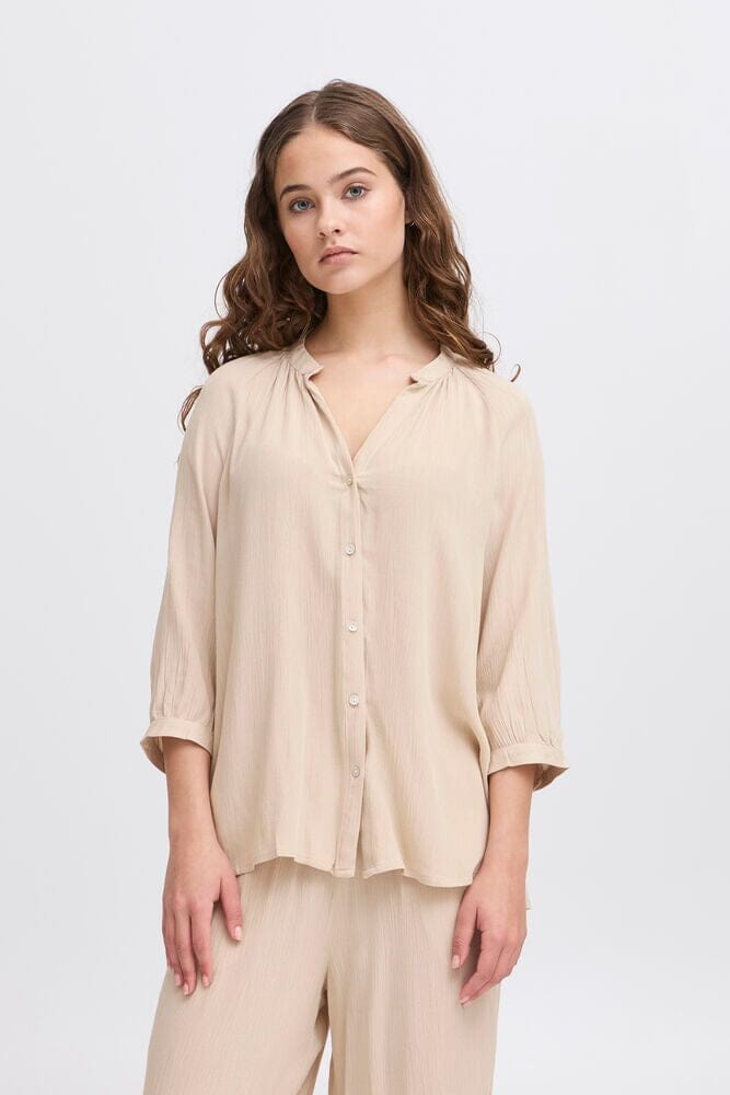 BREEZE TAN BLOUSE, B YOUNG, tan button down blouse