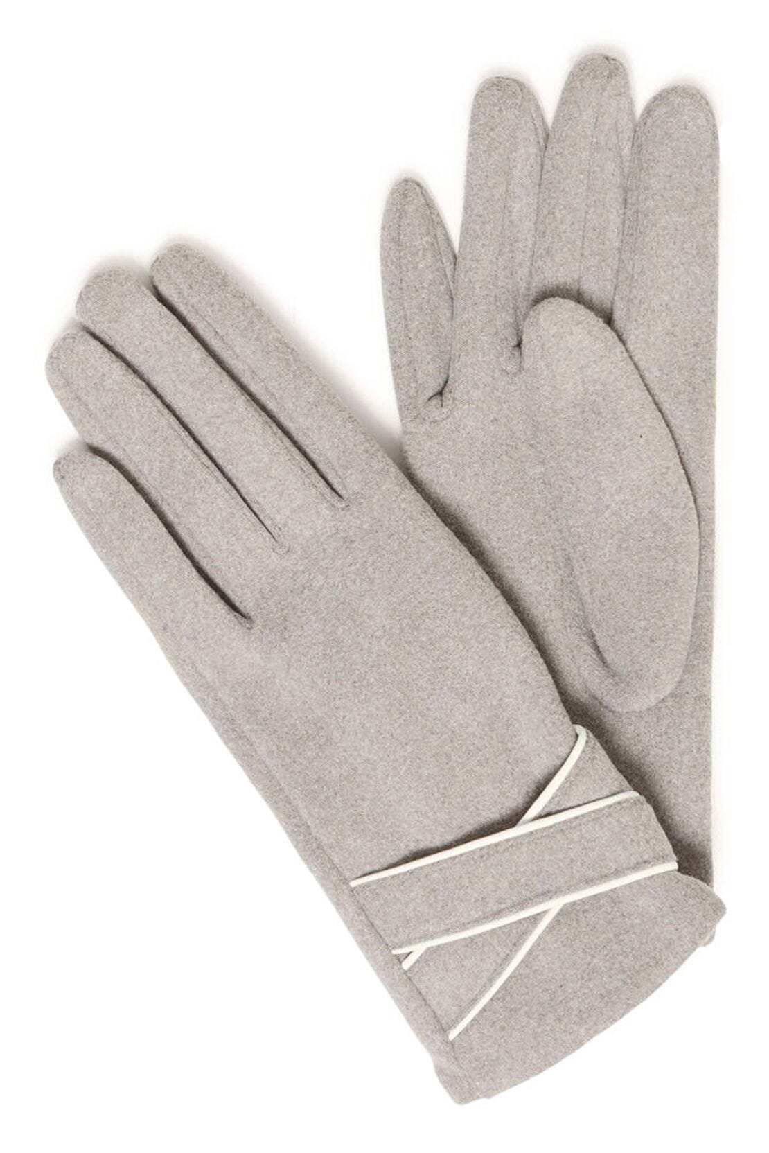 SLIM FIT GLOVE, B YOUNG, Womens grey lightweight gloves with cross detail design