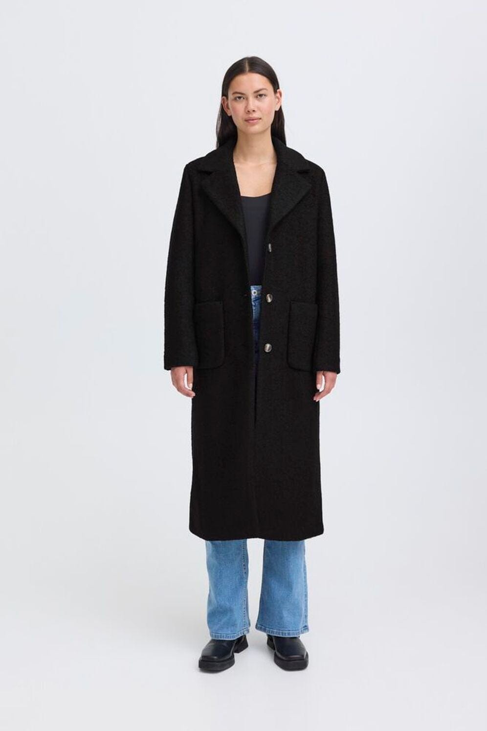 BLACK WOOL BLEND JACKET, ICHI