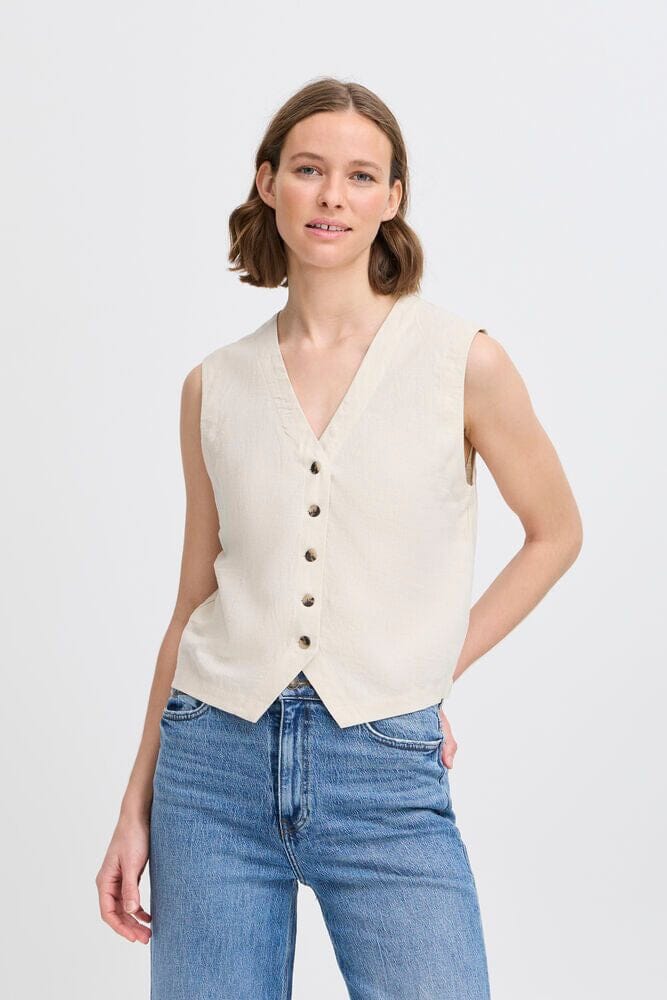 BEIGE BUTTON UP VEST Jacket B YOUNG