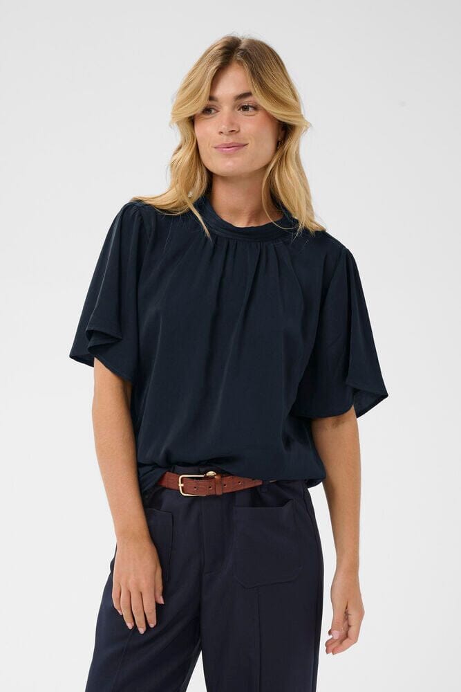 BLACK FLUTTER SLEEVE BLOUSE, saint tropez