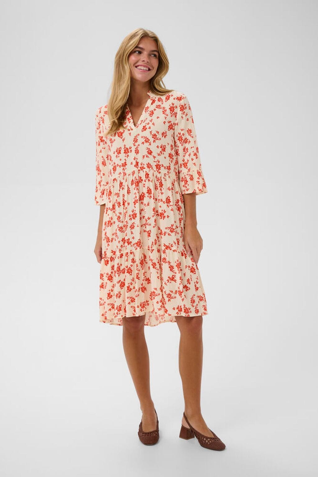 floral tiered dress, cream floral dress women, red floral dress women, tiered floral dress women