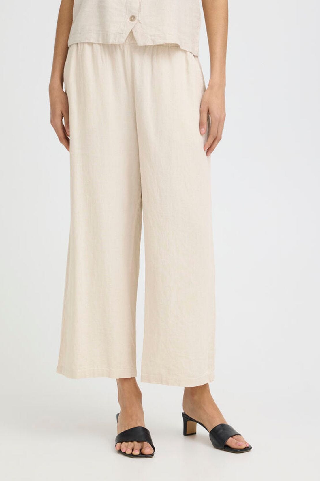cream linen pants women, elastic waist linen pants women, women's cream linen trousers, relaxed linen pants women