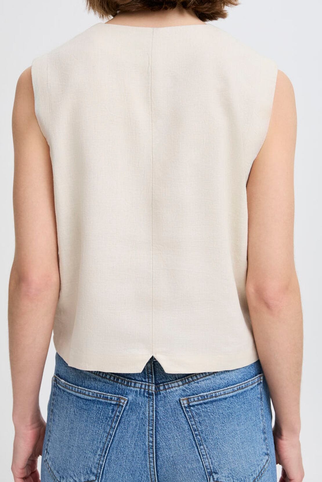 BEIGE BUTTON UP VEST Jacket B YOUNG