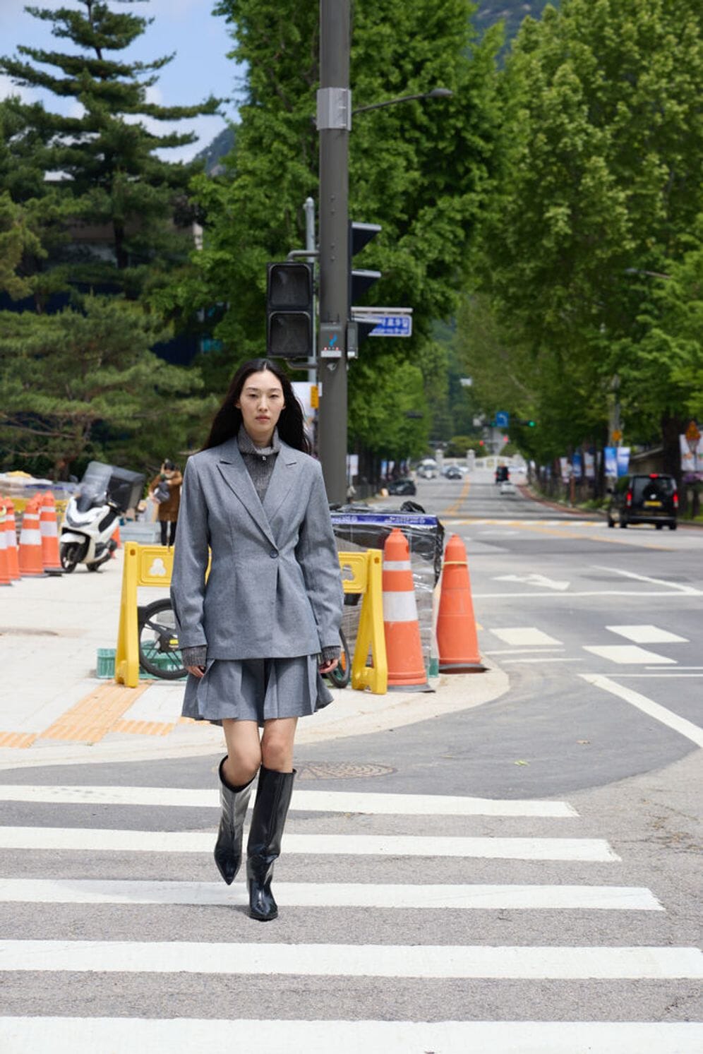 grey tailored blazer for women, ICHI