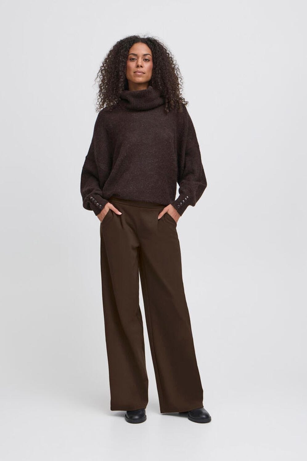 brown straight leg trousers, ICHI