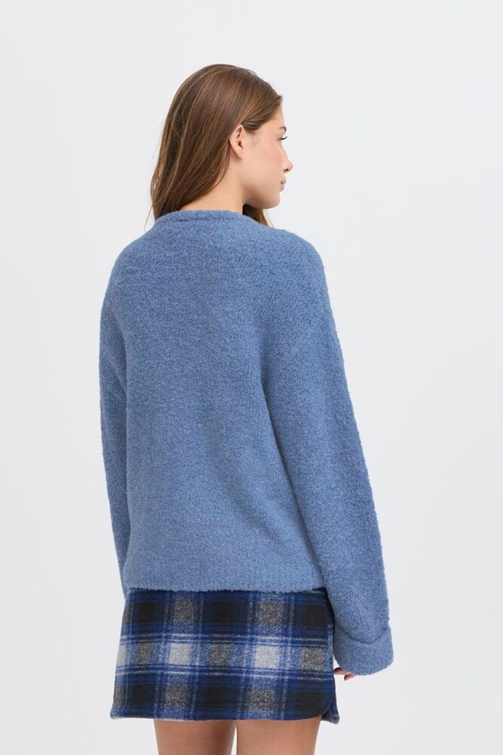 Women’s soft knit sweater in blue for layeringICHI
