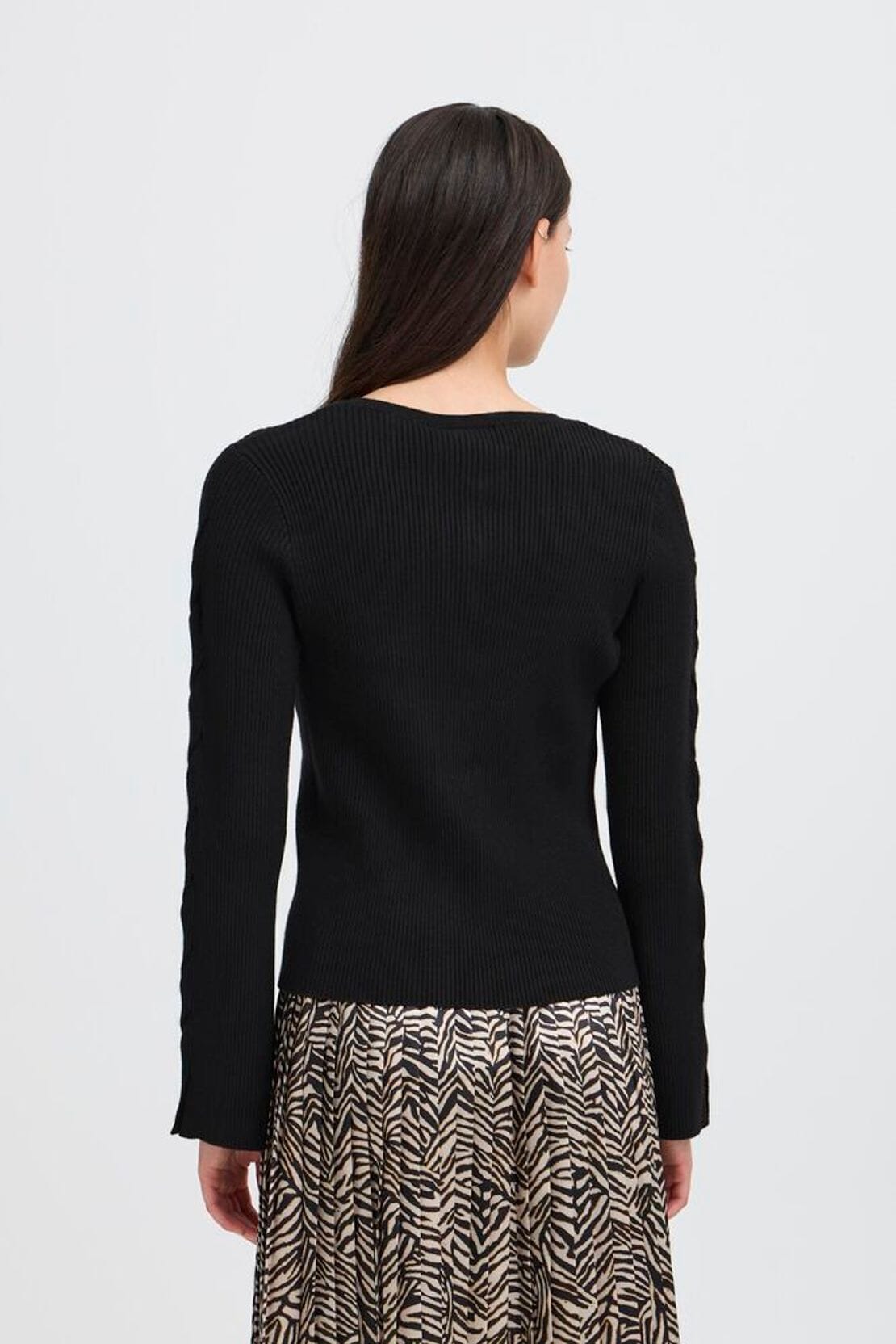 Slim black ribbed sweater cardigan for layering, ICHI