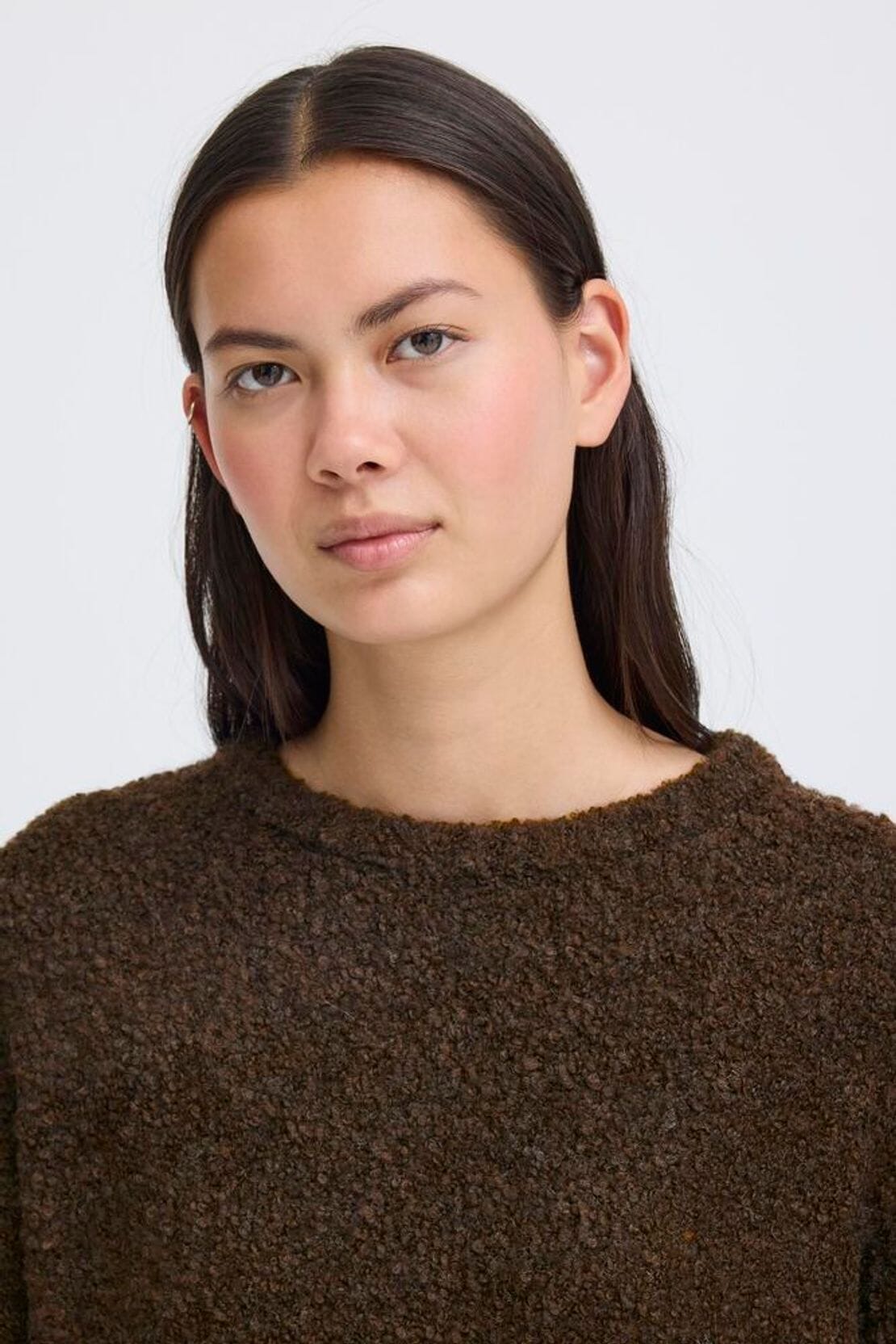 Women’s brown knit sweater perfect for layering, ICHI