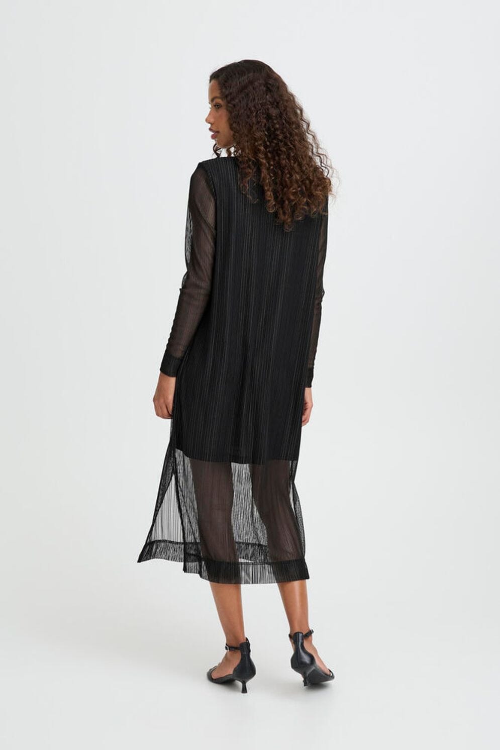 black semi sheer dress, long sleeve evening dress, minimalist black party dress