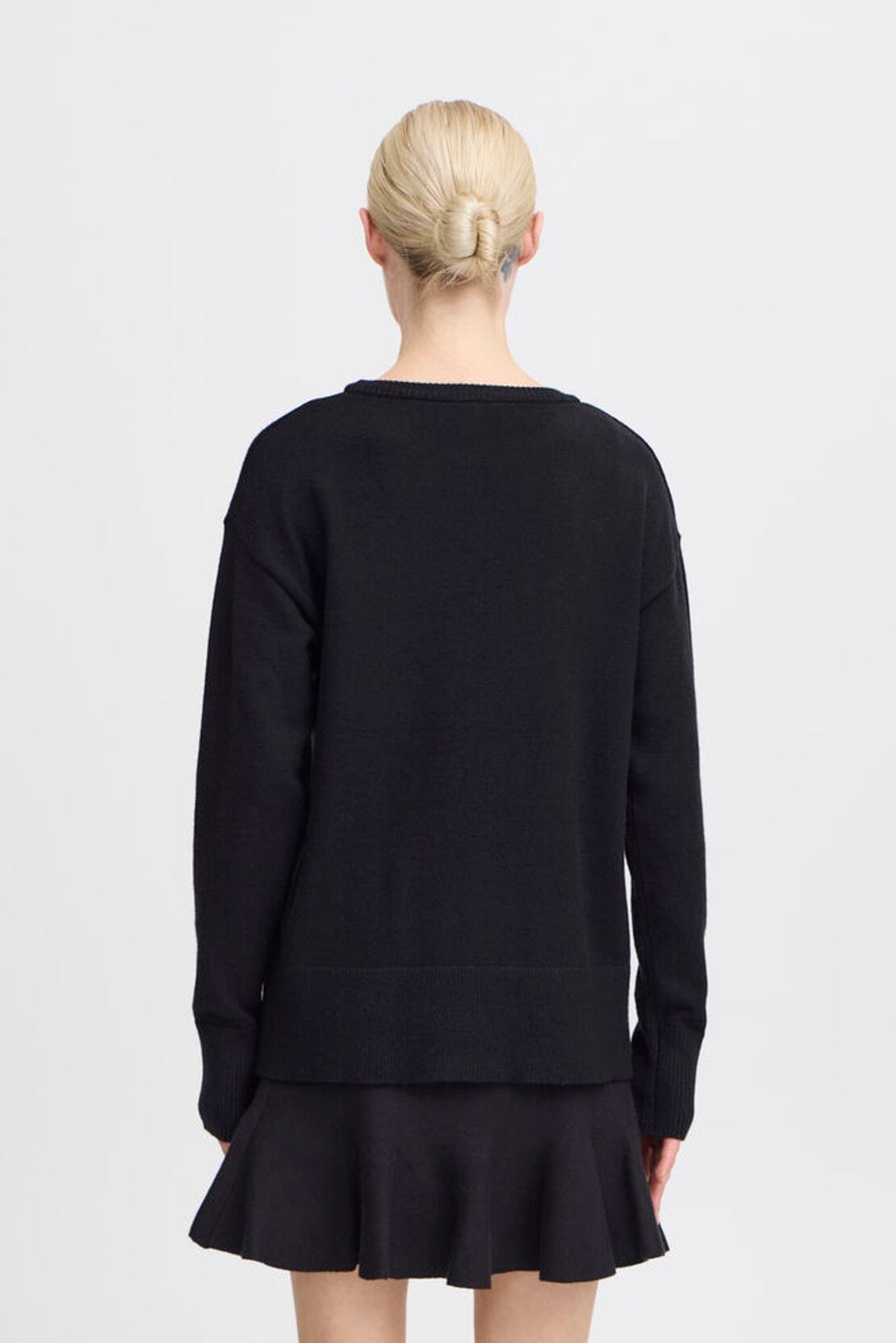 soft black long sleeve sweater, minimalist black top women