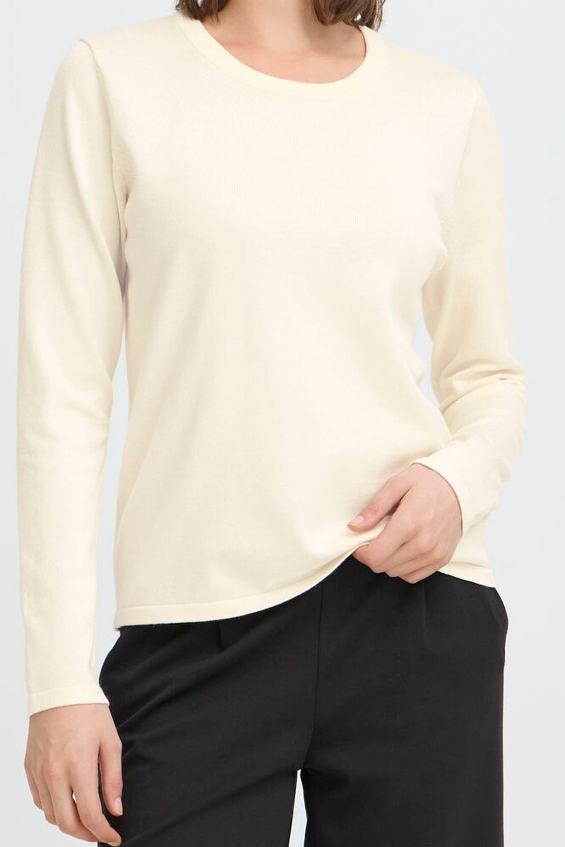 birch long sleeve top, cream pullover women, neutral everyday knit top