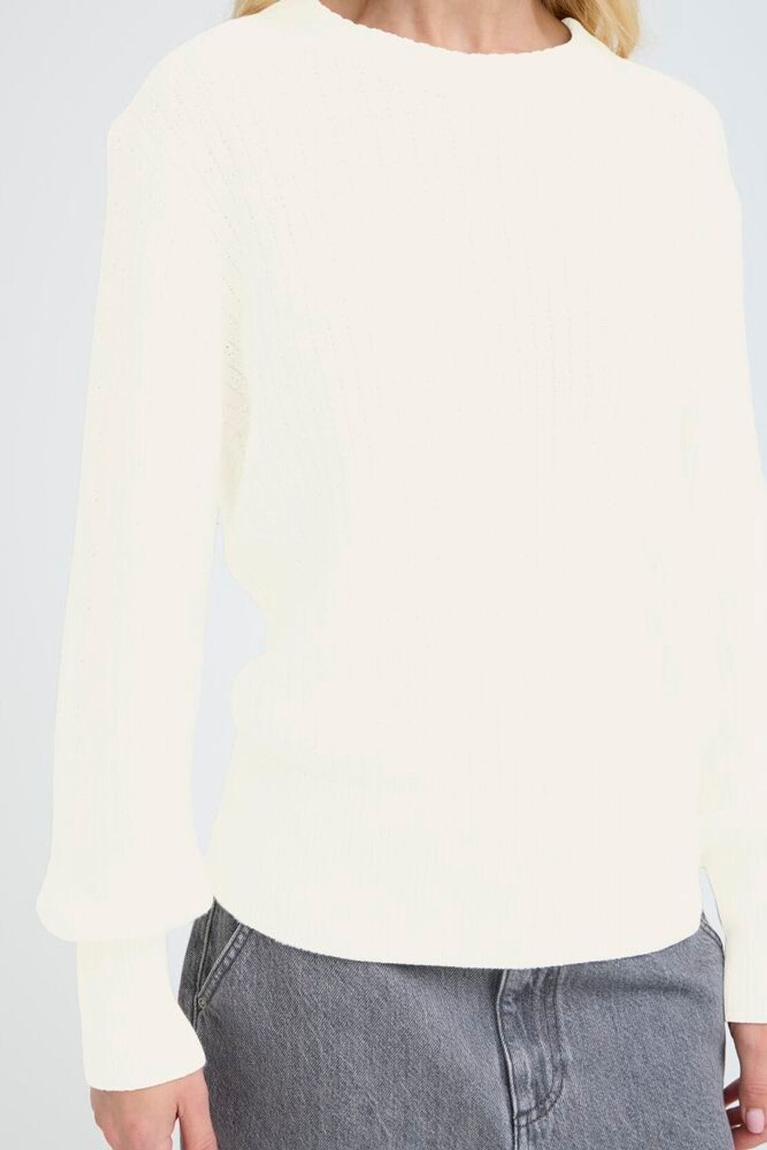 everyday white sweater women, clean minimal sweater women, classic white pullover women, versatile white knit top women, soft lightweight sweater women, polished casual sweater women