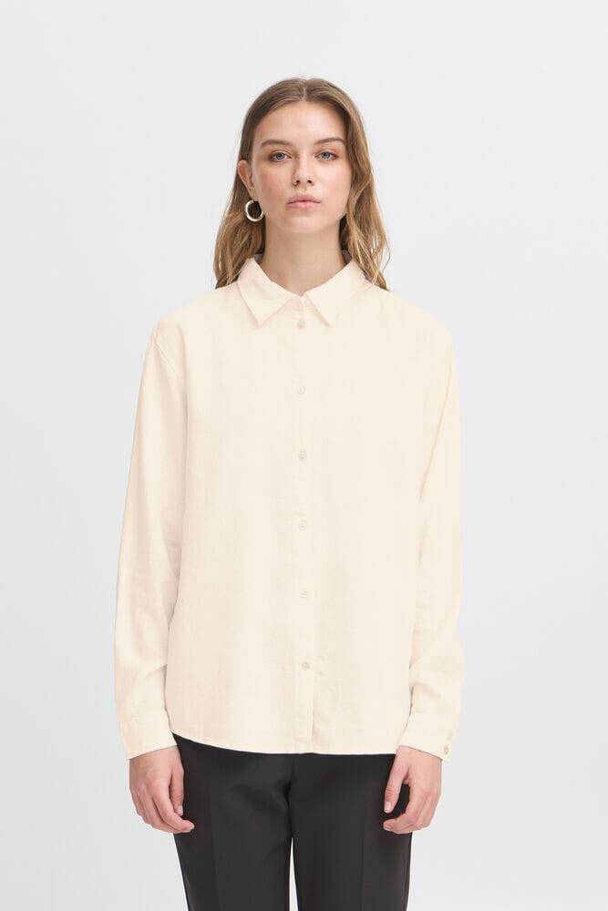 linen workwear blouse cream, versatile neutral linen clothing women, casual linen shirt women cream