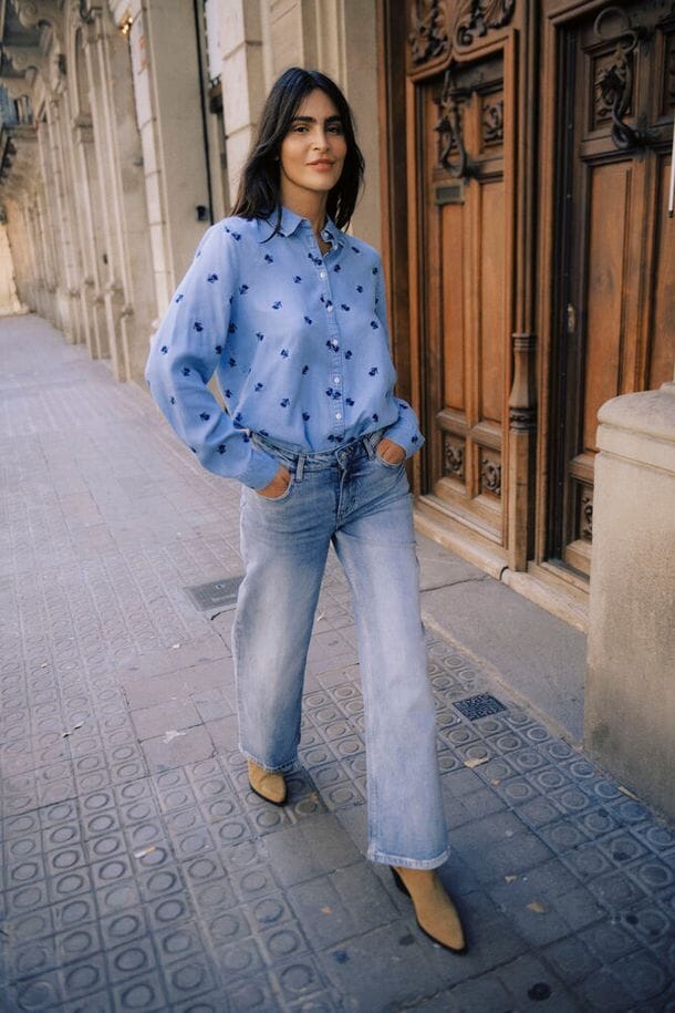 breathable cotton shirt women, modern boho blouse women, embroidered button up women