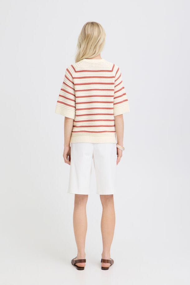 ribbed trim knit top women, soft cotton sweater women, earthy tone sweater women, classic stripe sweater women, lightweight sweater women
