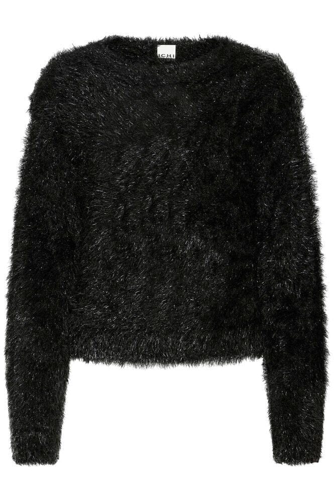 black fuzzy sweater, textured knit pullover