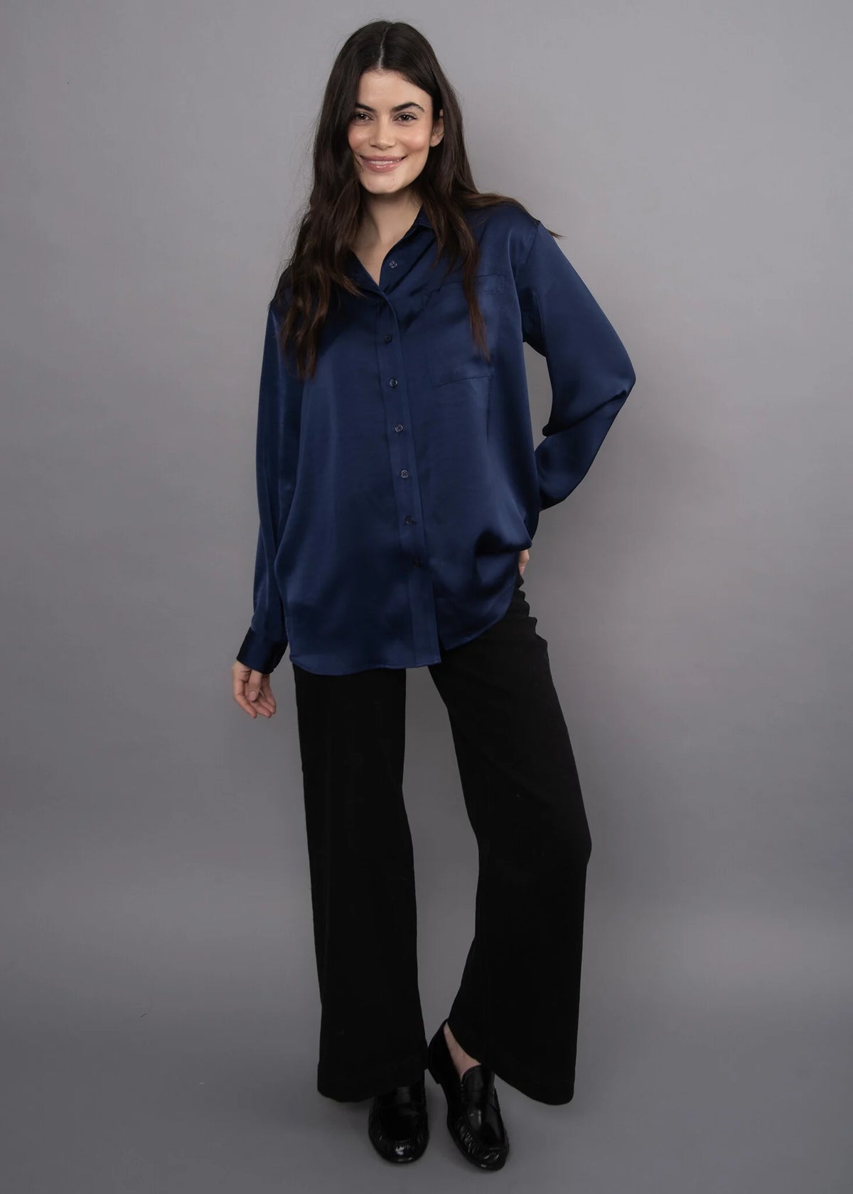 MARIN SATIN SHIRT- NAVY