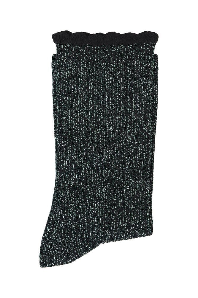 metallic ribbed socks, ruffle trim socks, glitter crew socks