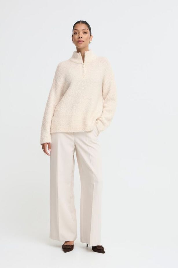 plush winter sweater, neutral zip collar sweater