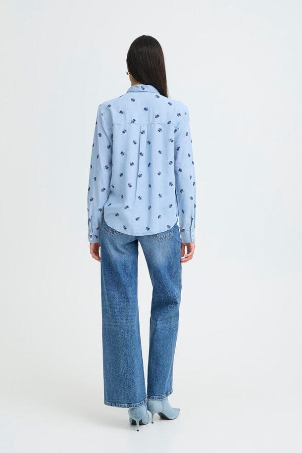 versatile blue blouse women, polished casual shirt women, soft drape blouse women, bohemian style blouse women