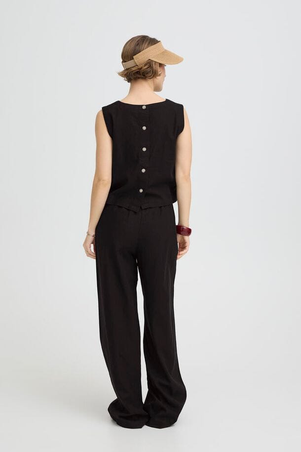 polished summer tank women, relaxed structured tank black, monochrome outfit top women, high neck linen tank black