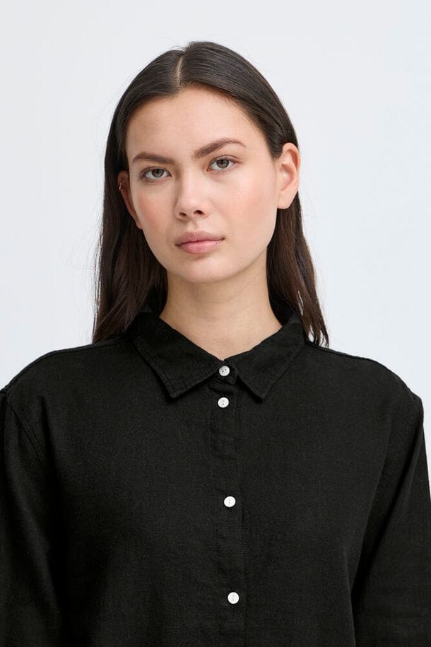 timeless black button down women linen, linen travel shirt women black, chic linen long sleeve top black, refined linen shirt women black