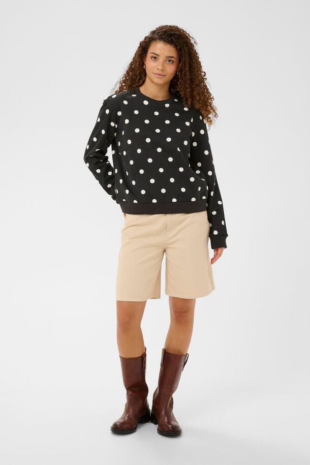 relaxed fit polka dot top, ribbed hem sweatshirt women, everyday statement sweater