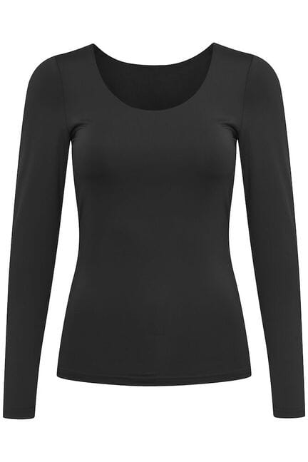 sleek stretch top for women, basic black long sleeve outfit