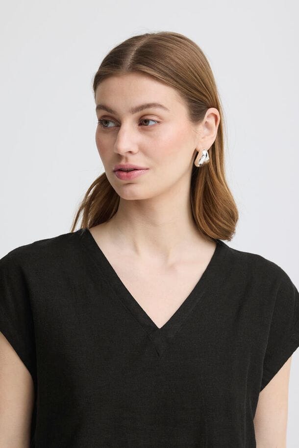 timeless black linen shirt women, neutral wardrobe staple linen black, chic black summer top women