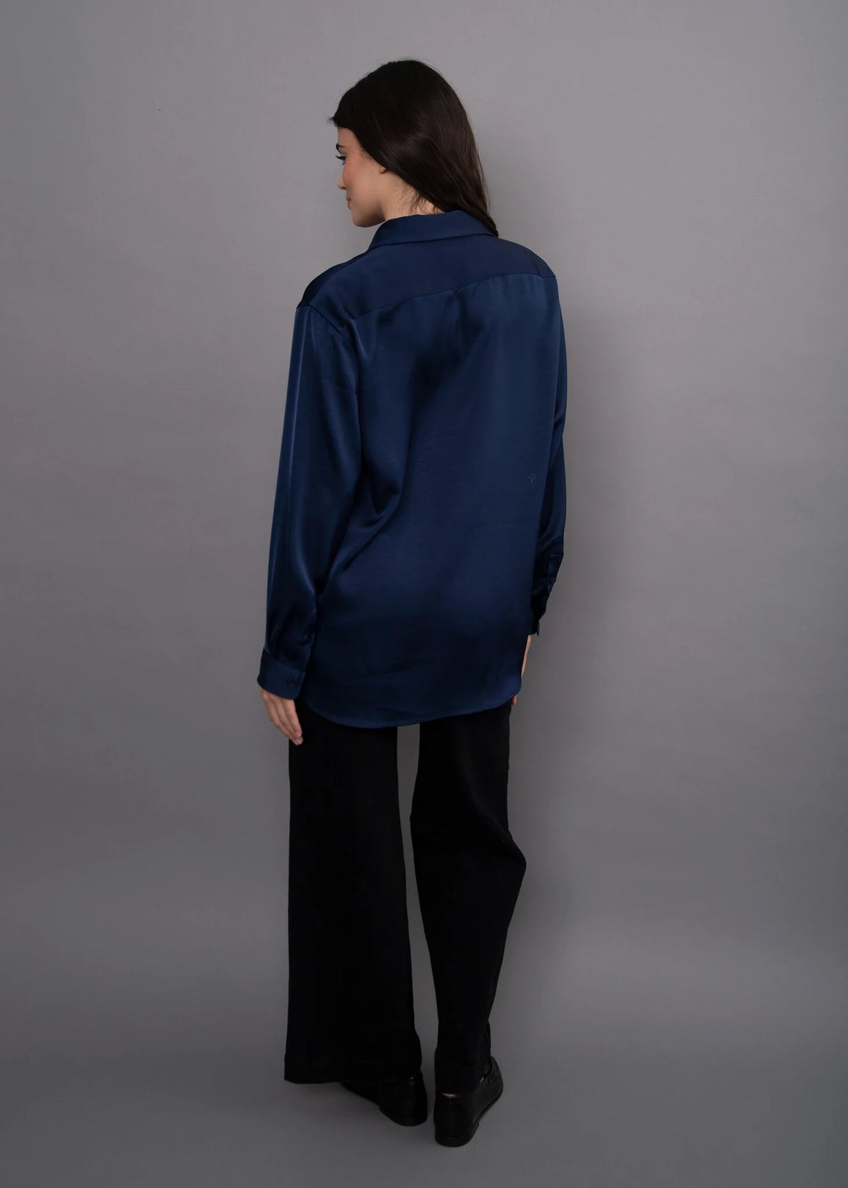 MARIN SATIN SHIRT- NAVY