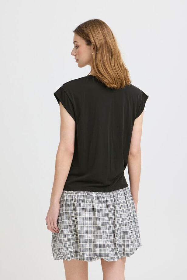 black crew neck blouse, black transitional top women