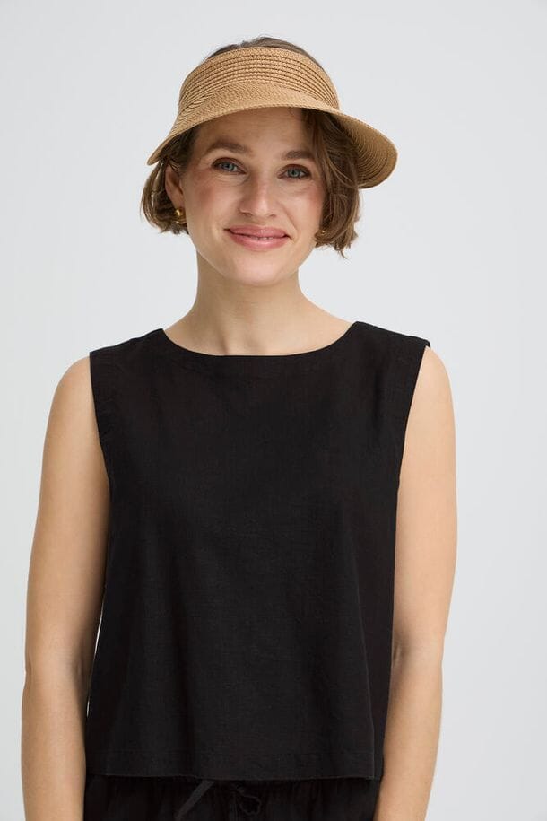 black linen blouse sleeveless, elevated basics black tank, modern linen top women