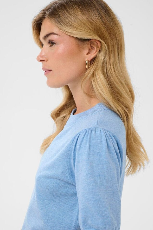 everyday knit pullover women, pastel blue sweater top, minimalist light blue knit sweater