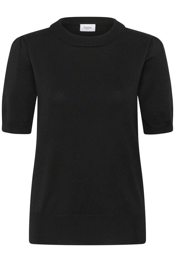 casual black pullover women, black knit outfit women, black short sleeve sweater