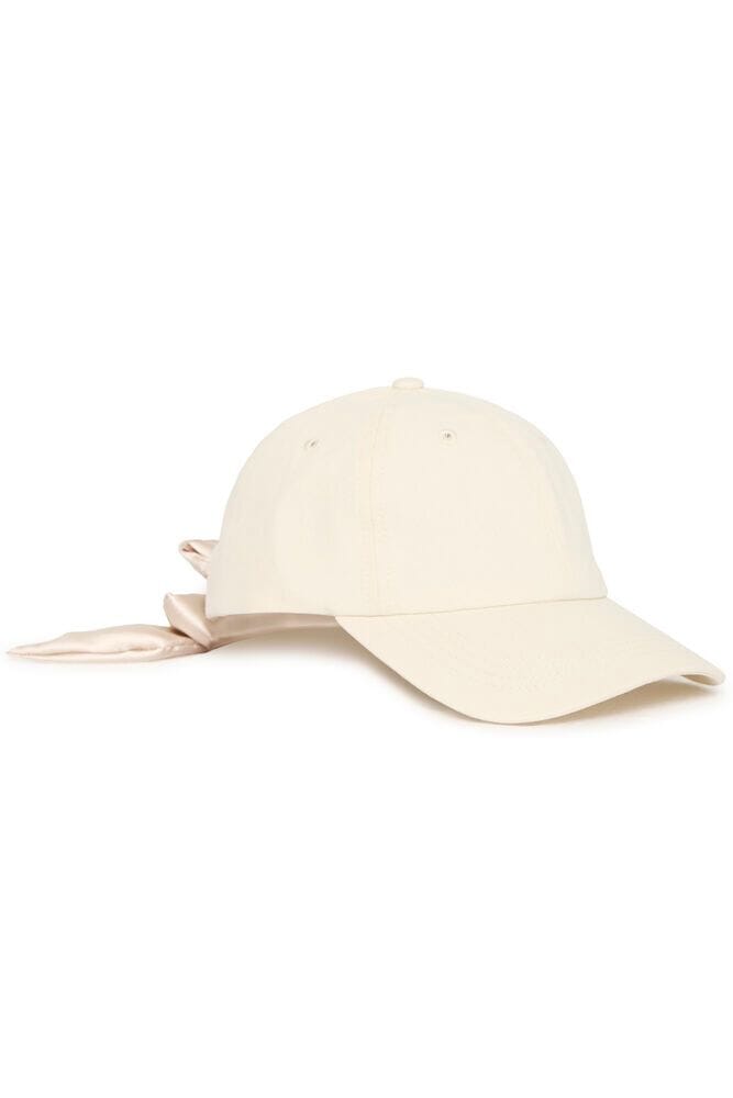 cream everyday cap, trendy ribbon back hat, women cream street style cap, cream minimalist baseball cap